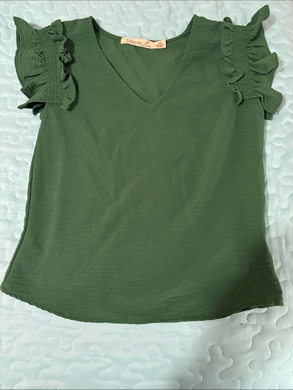 Liberty Love Olive Green V-Neck Ruffle Sleeve Top